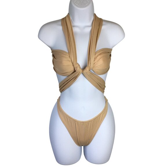 Sexy Beige Bikini Set Size Medium Multi Strap Wrap-Around Adjustable Design - Picture 10 of 10